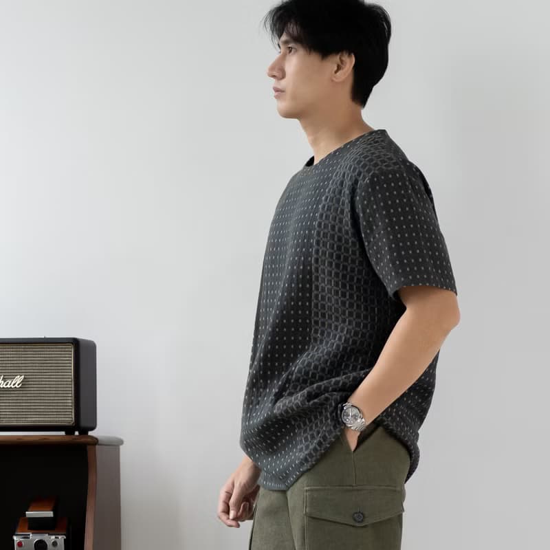 Blue & J Natural Hand Woven Cotton Top Minimal Men's Top - Dark Green