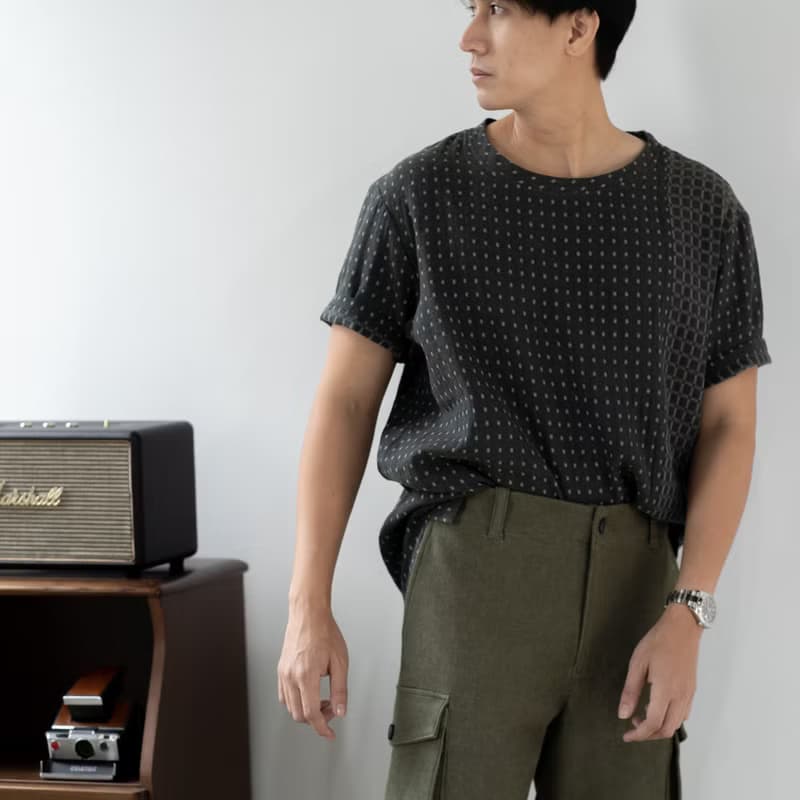 Blue & J Natural Hand Woven Cotton Top Minimal Men's Top - Dark Green