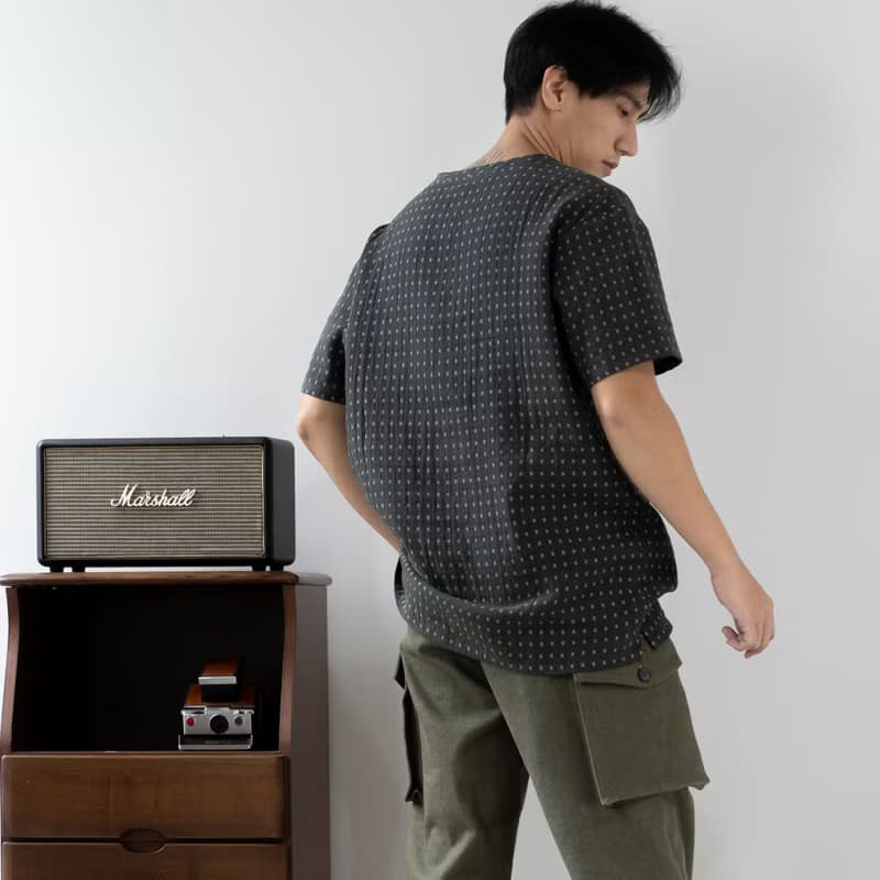 Blue & J Natural Hand Woven Cotton Top Minimal Men's Top - Dark Green