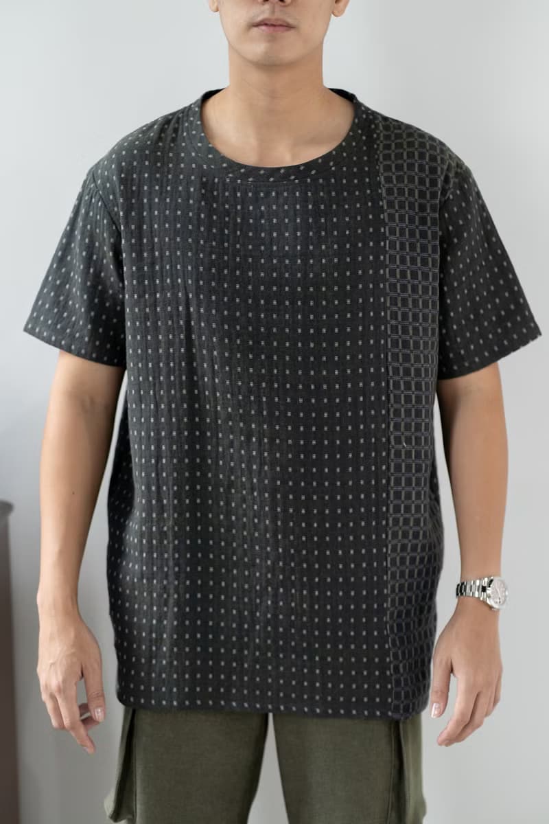 Blue & J Natural Hand Woven Cotton Top Minimal Men's Top - Dark Green