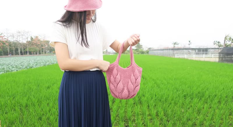手工編織包-葉子包/手提袋/肩背包/禮物/復古櫻花粉色