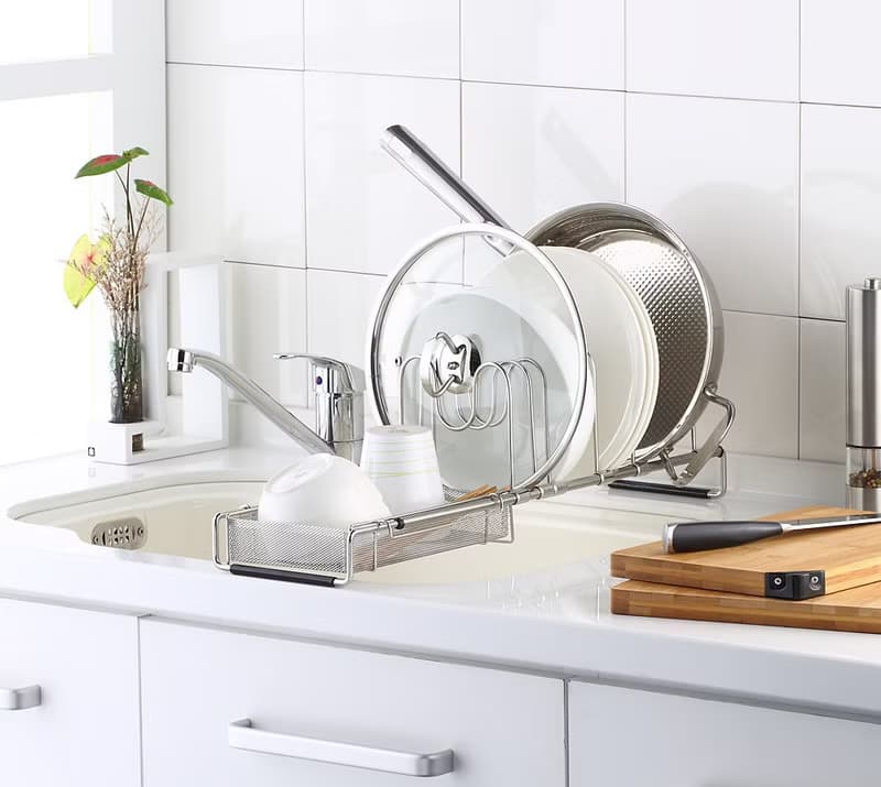 不鏽鋼小跨海大橋　可伸縮　廚房收納架　碗盤架　水槽籃　廚房架