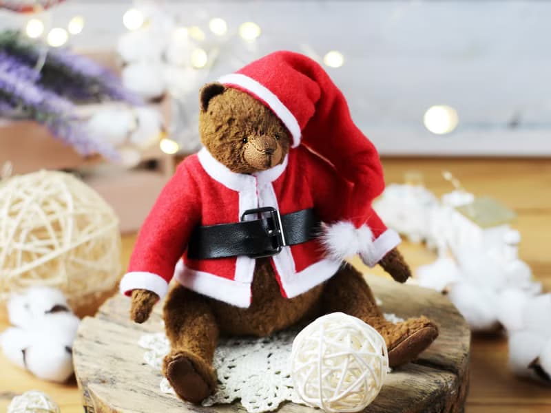 Artist Teddy bear interior toy in Santa Claus outfit, Christmas Home Décor