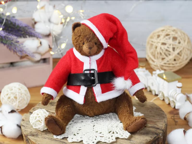 Artist Teddy bear interior toy in Santa Claus outfit, Christmas Home Décor