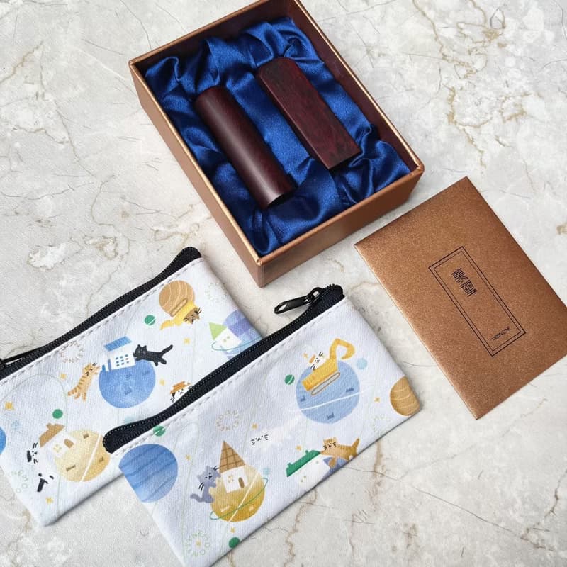 【紫檀木印章+招財貓拉福包】