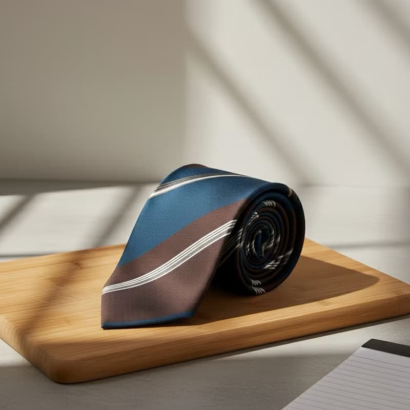 白細斜紋藍咖啡領帶