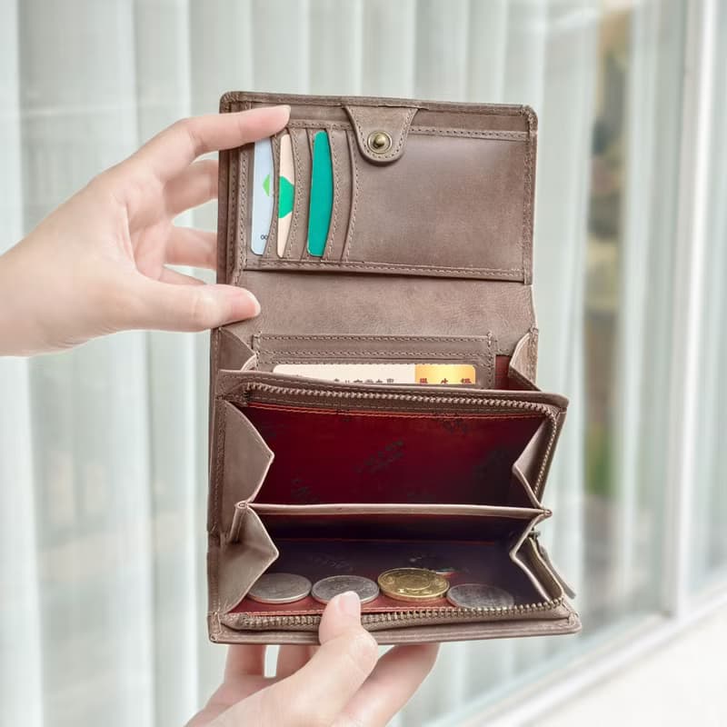 【24hr快速出貨】三折扣式真皮中長夾-072622 五色 牛皮 錢包