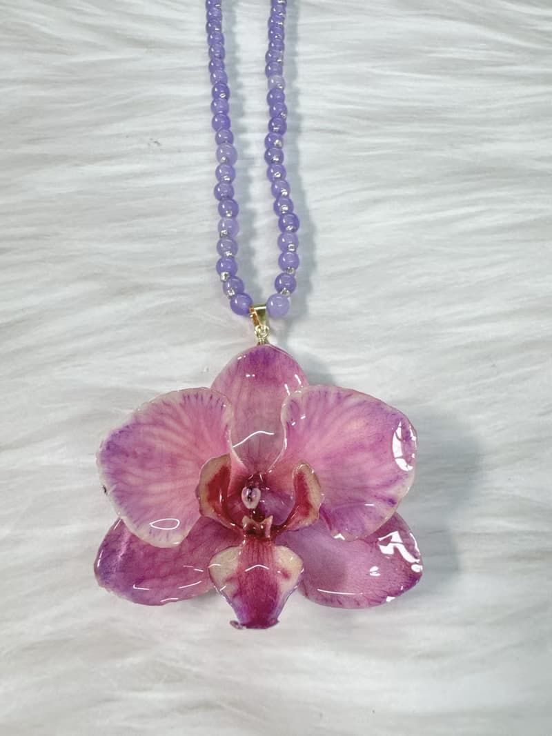 薔薇粉-蝴蝶蘭項鍊/母親節、生日、長輩禮物/真花飾品