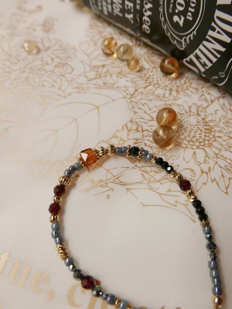 量身訂製/銅鍍金/天然石手鍊/黃水晶/紅石榴石