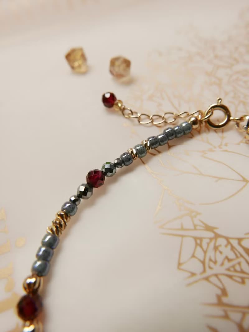 量身訂製/銅鍍金/天然石手鍊/黃水晶/紅石榴石