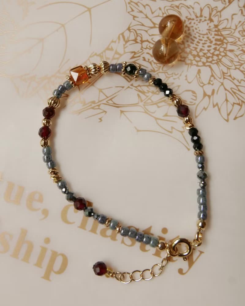 量身訂製/銅鍍金/天然石手鍊/黃水晶/紅石榴石