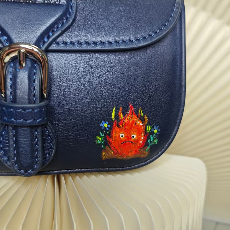 卡通火Mini Saddle 真皮手袋,托特包,斜背包,斜孭袋 青藍色