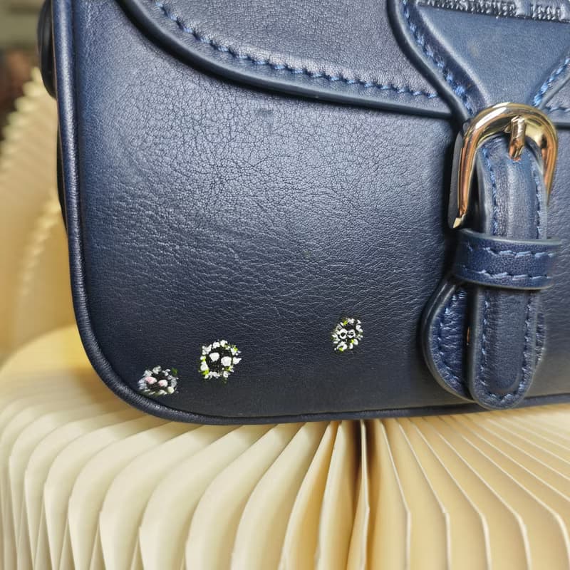 卡通火Mini Saddle 真皮手袋,托特包,斜背包,斜孭袋 青藍色