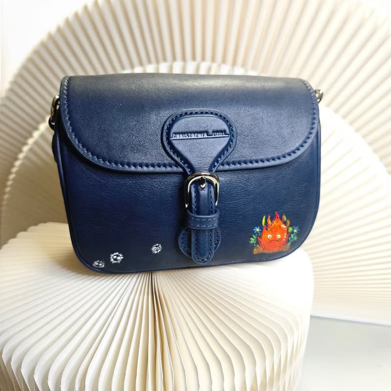 卡通火Mini Saddle 真皮手袋,托特包,斜背包,斜孭袋 青藍色