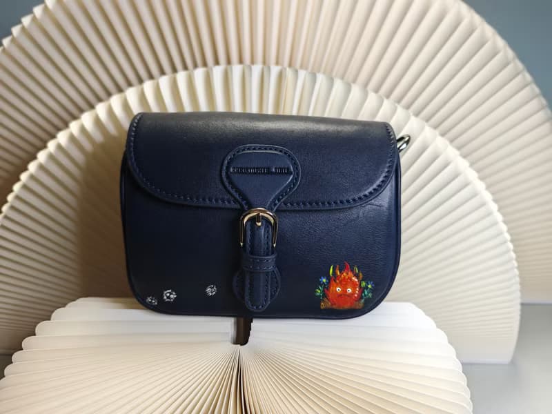 卡通火Mini Saddle 真皮手袋,托特包,斜背包,斜孭袋 青藍色