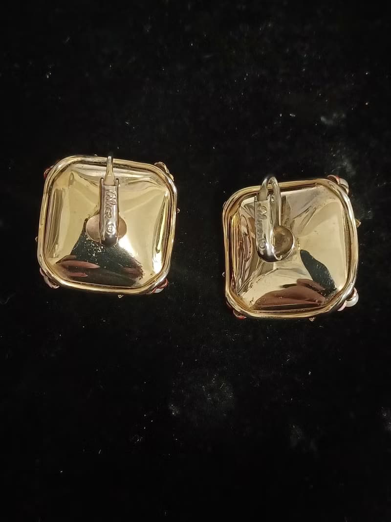 vintage jewelry古典珍品  Alice 琺瑯立體珍珠花卉 夾式耳環