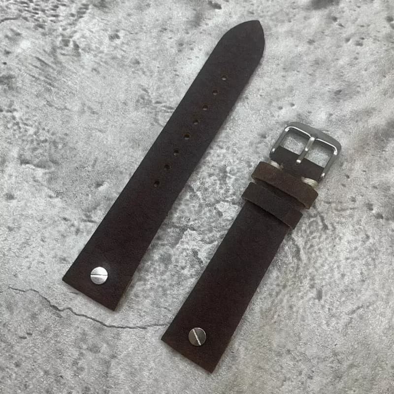 Timeless Watchband 螺絲扣 雕花紋真牛皮革錶帶 20MM 紅 墨綠