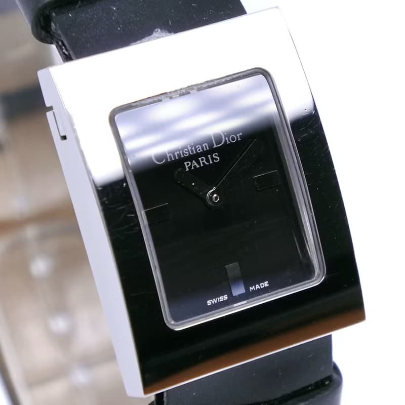 【日本直送】クリスチャンディオール Dior マリス 腕時計 D78-109 SS × レザー シルバ― クオーツ アナログ表示 黒文字盤 レディース【中古】