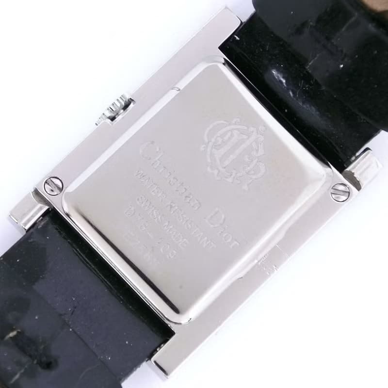 【日本直送】クリスチャンディオール Dior マリス 腕時計 D78-109 SS × レザー シルバ― クオーツ アナログ表示 黒文字盤 レディース【中古】