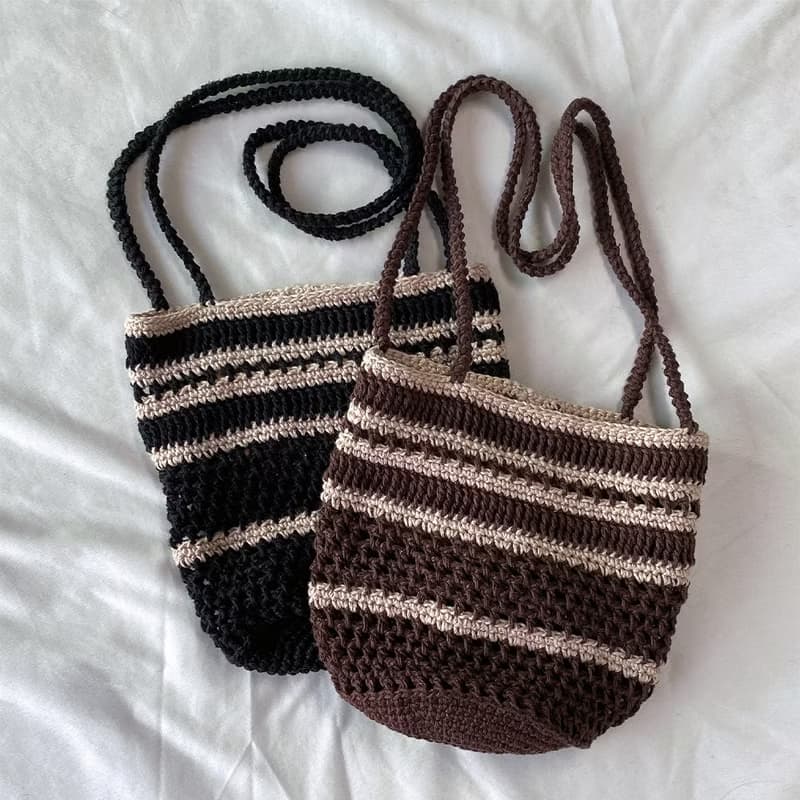 Summer Linen Stripe Vacation Beach Net Bag shoulder bag