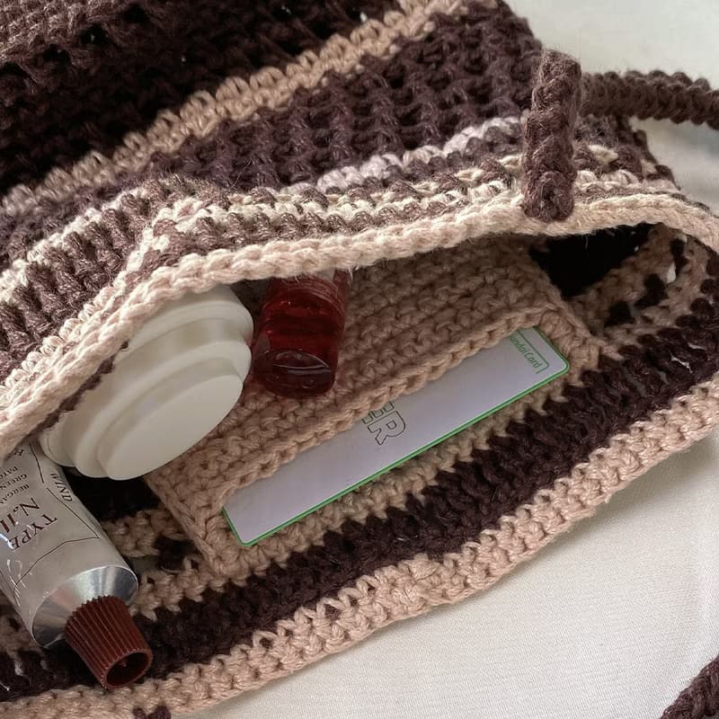 Summer Linen Stripe Vacation Beach Net Bag shoulder bag