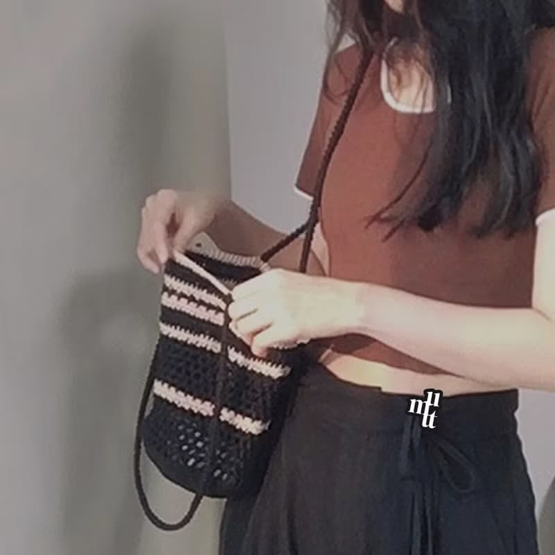 Summer Linen Stripe Vacation Beach Net Bag shoulder bag