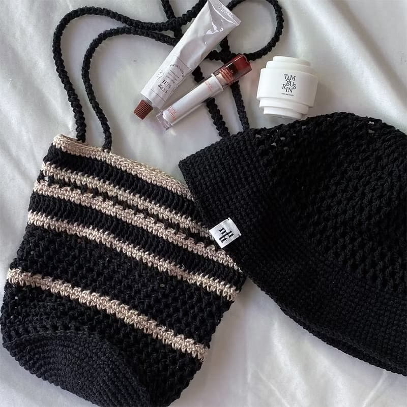 Summer Linen Stripe Vacation Beach Net Bag shoulder bag