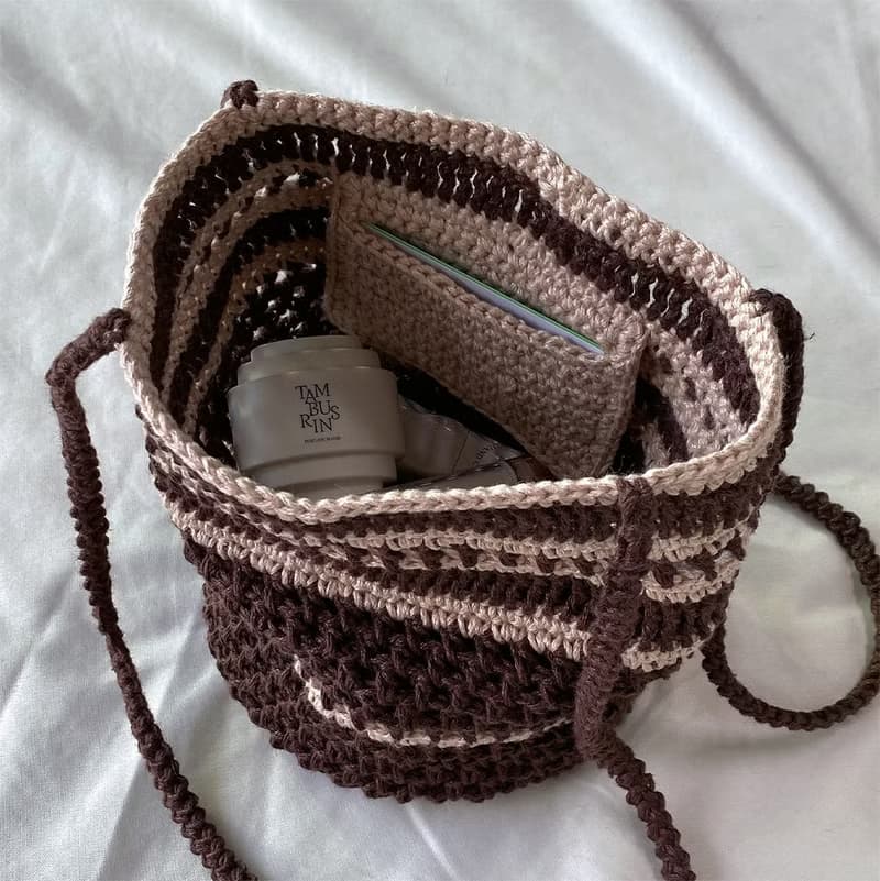 Summer Linen Stripe Vacation Beach Net Bag shoulder bag