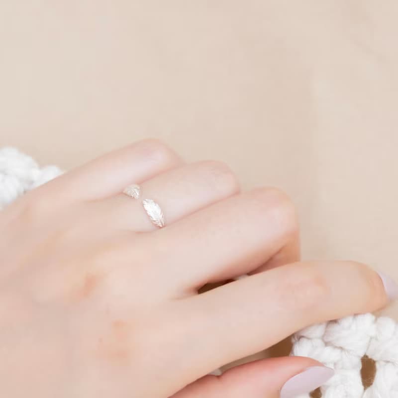 純銀仙女羽毛戒指 可調式戒指