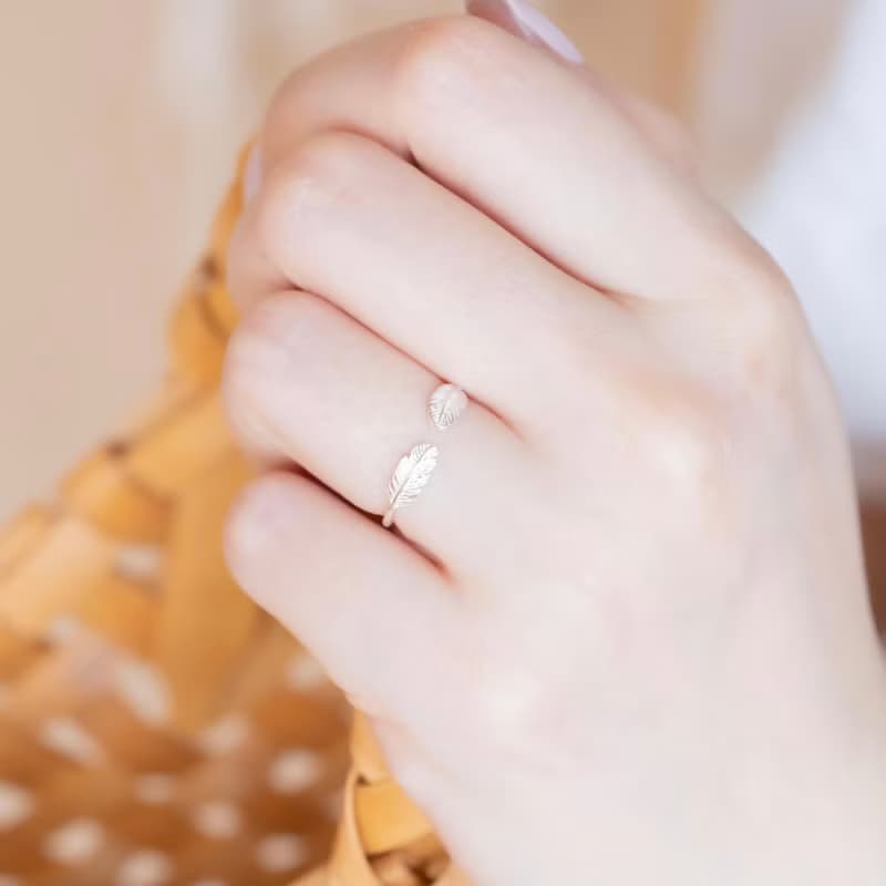 純銀仙女羽毛戒指 可調式戒指