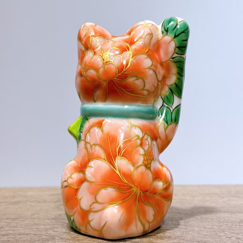 【福丹綻華】日本清水燒招財貓 | 色繪 - 白地 牡丹