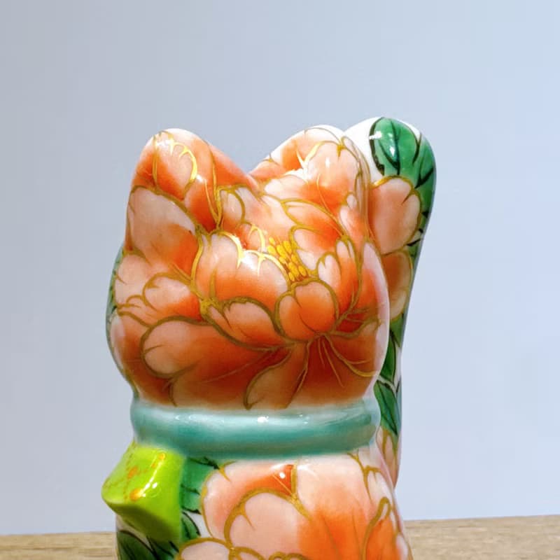 【福丹綻華】日本清水燒招財貓 | 色繪 - 白地 牡丹