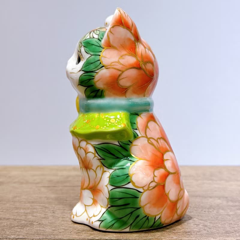 【福丹綻華】日本清水燒招財貓 | 色繪 - 白地 牡丹