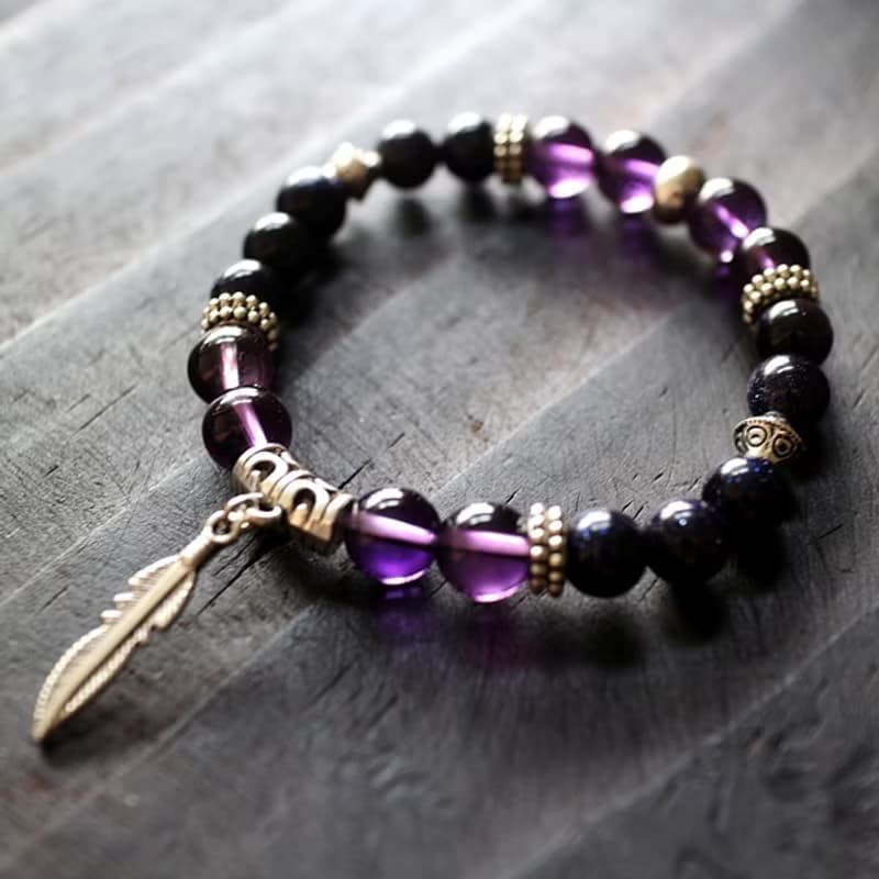 Muse中性NO.1 紫水晶藍砂石民族風白銅彈性手鍊