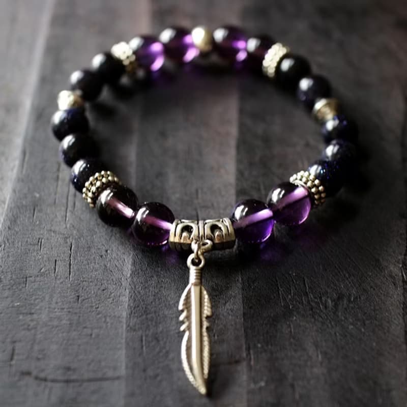 Muse中性NO.1 紫水晶藍砂石民族風白銅彈性手鍊