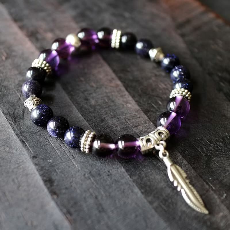 Muse中性NO.1 紫水晶藍砂石民族風白銅彈性手鍊