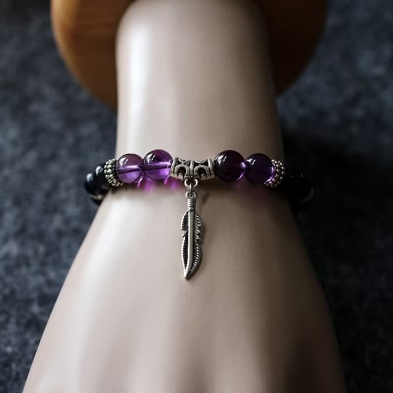 Muse中性NO.1 紫水晶藍砂石民族風白銅彈性手鍊