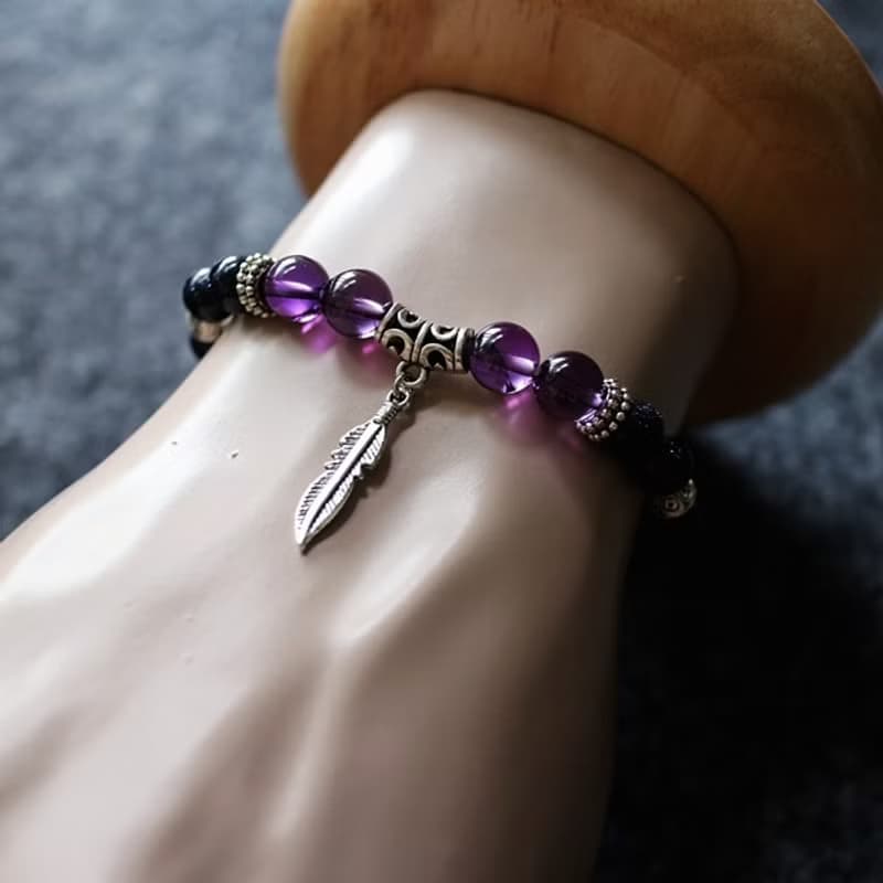 Muse中性NO.1 紫水晶藍砂石民族風白銅彈性手鍊