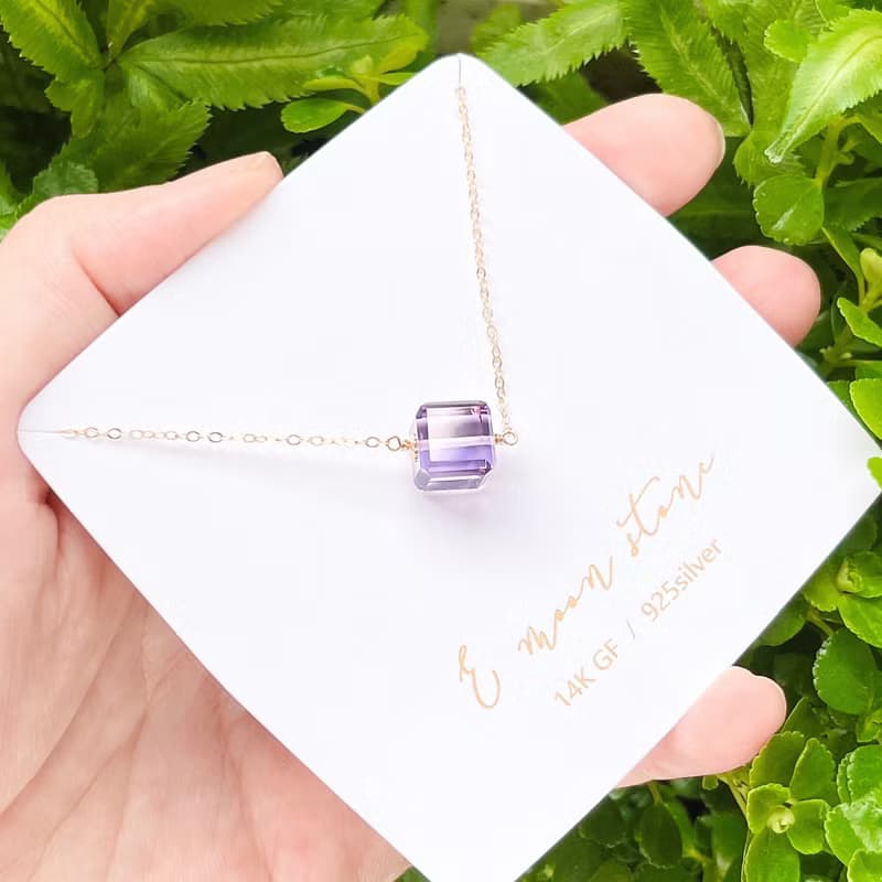 頂級切工 閃耀紫水晶方糖 全淨透體項鍊 人緣提升 招貴人