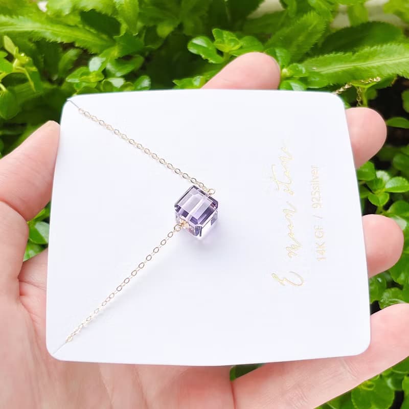 頂級切工 閃耀紫水晶方糖 全淨透體項鍊 人緣提升 招貴人