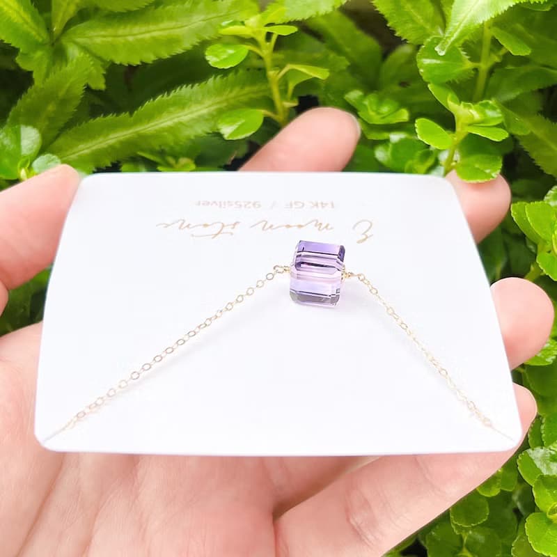頂級切工 閃耀紫水晶方糖 全淨透體項鍊 人緣提升 招貴人
