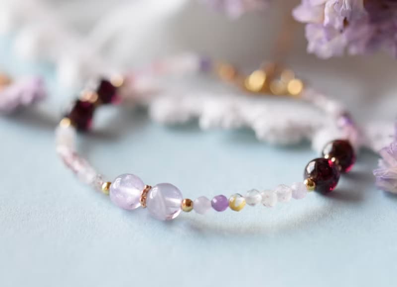 幸福的你。超級7 石榴石 薰衣草紫水晶 18K包金 天然石/水晶 手鍊