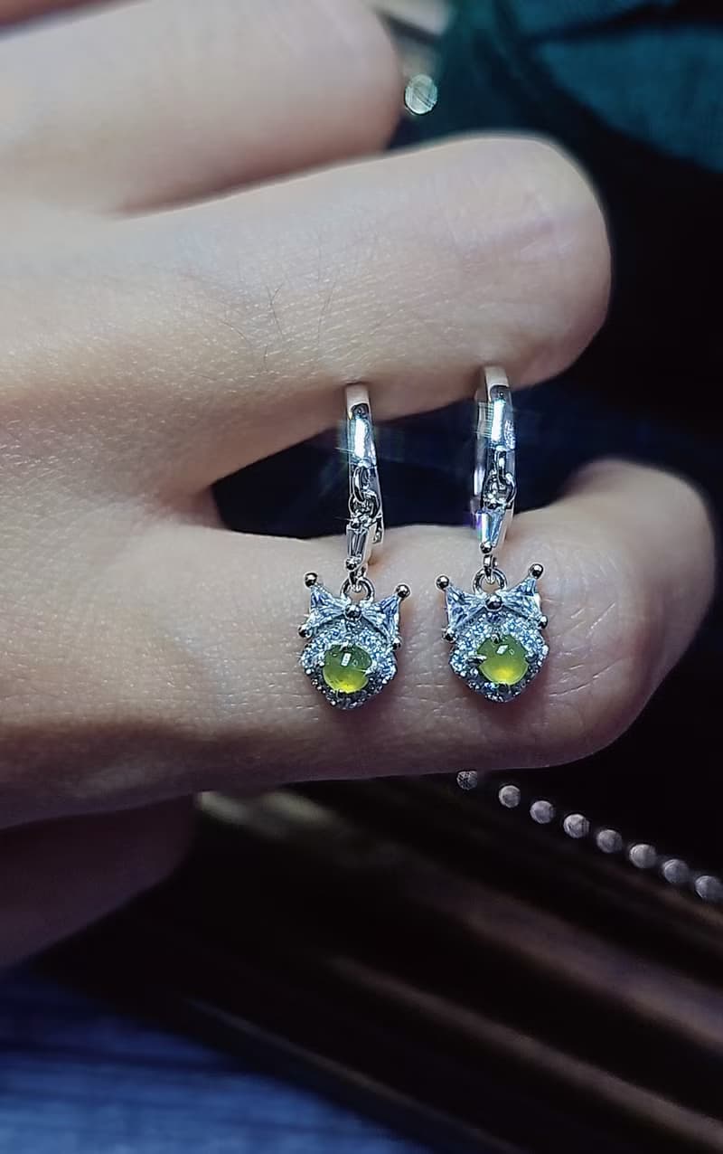 招財 送禮|法式甜美|高冰玻檸檬黃翡起螢光3.5mm純銀鍍18k耳環