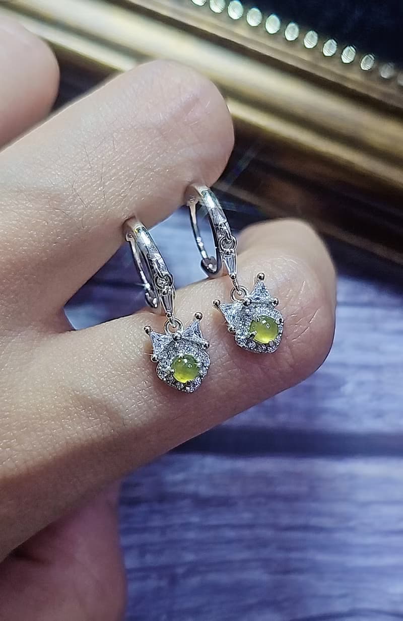 招財 送禮|法式甜美|高冰玻檸檬黃翡起螢光3.5mm純銀鍍18k耳環