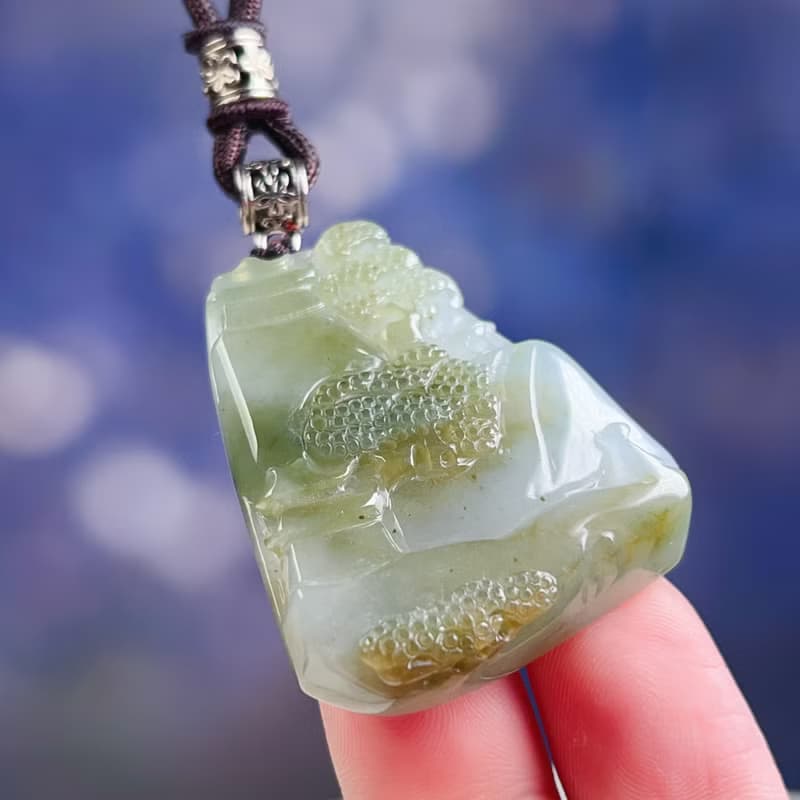 冰飄綠翡翠精雕文人山水牌項鍊 | 天然緬甸玉翡翠A貨 | 送禮