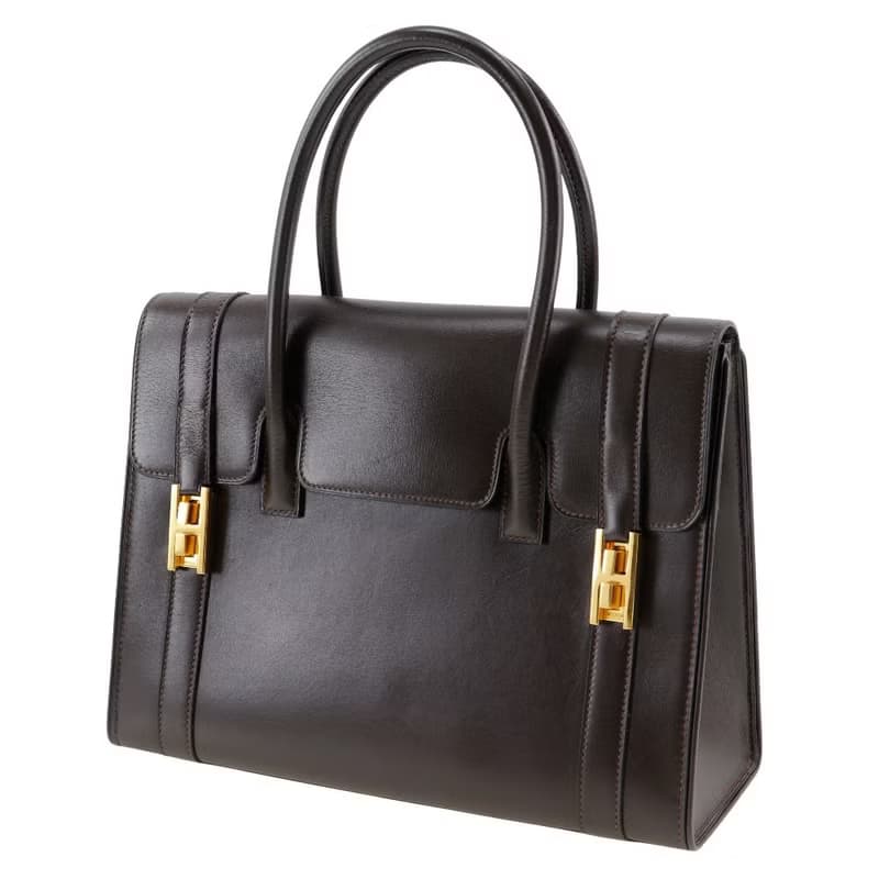 【日本直送】エルメス HERMES ドラッグ27 ハンドバッグ ボックスカーフ ショコラ 茶/ゴールド金具  レディース【中古】