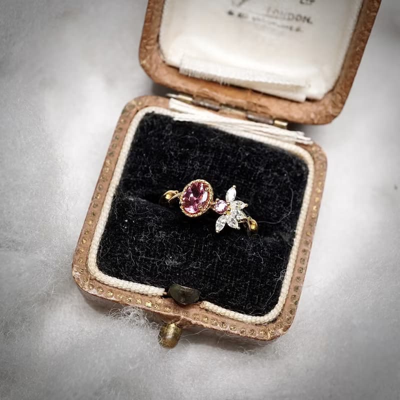 18K 叢林之花 - 粉紅碧璽 馬眼鑽戒 情人節粉色特別版