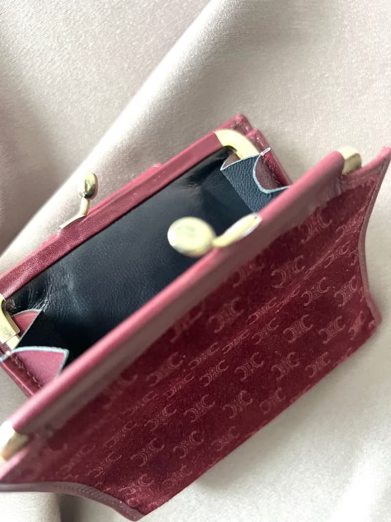 Celine Triomphe wallet 稀有中古櫻桃暗紅色猄皮皮革短夾錢包