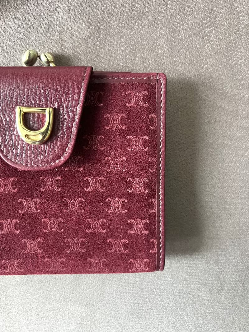 Celine Triomphe wallet 稀有中古櫻桃暗紅色猄皮皮革短夾錢包