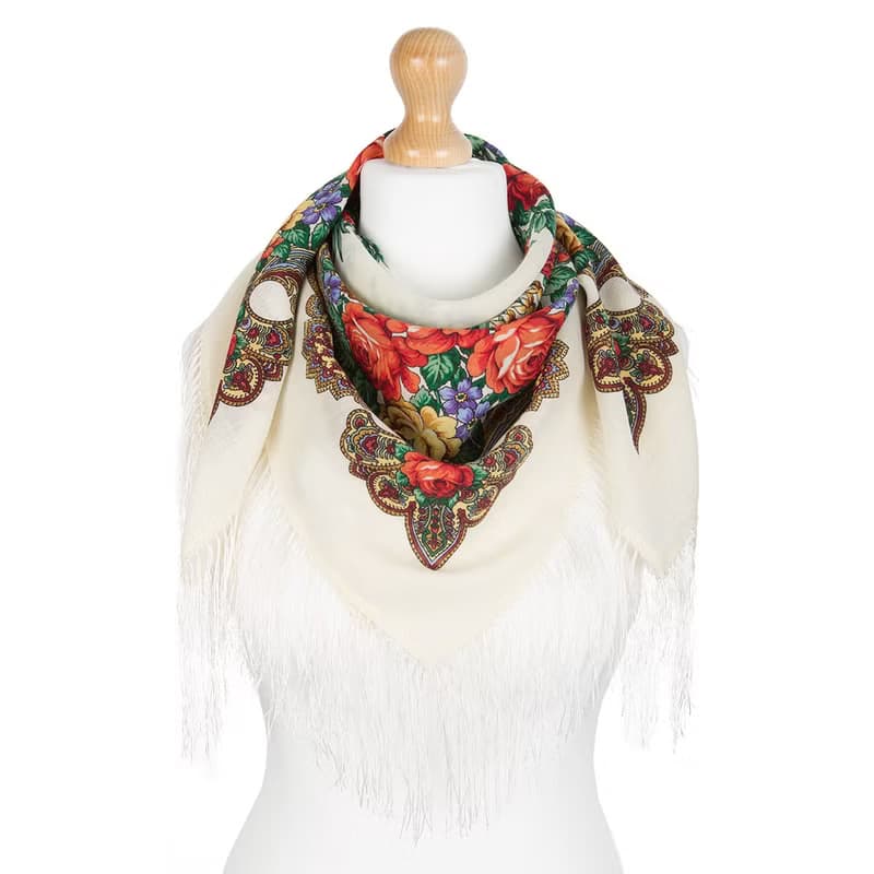 Authentic Pavlovo Posad Russian Shawl Scarf Soft 100% Wool 89x89 cm 779-1
